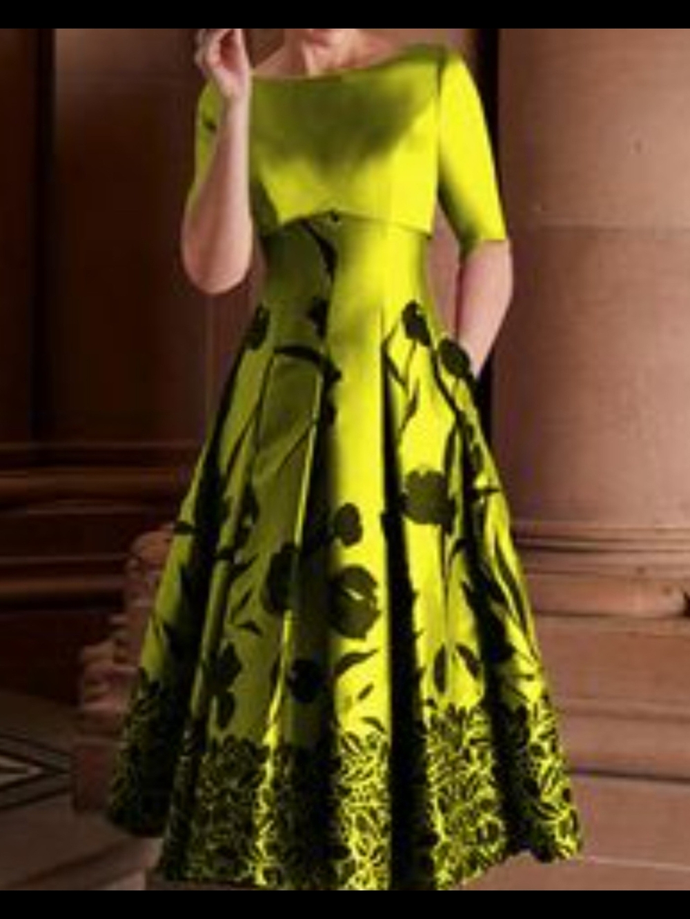STYLEWE Lime Green Floral Midi Dress with Boat Neck